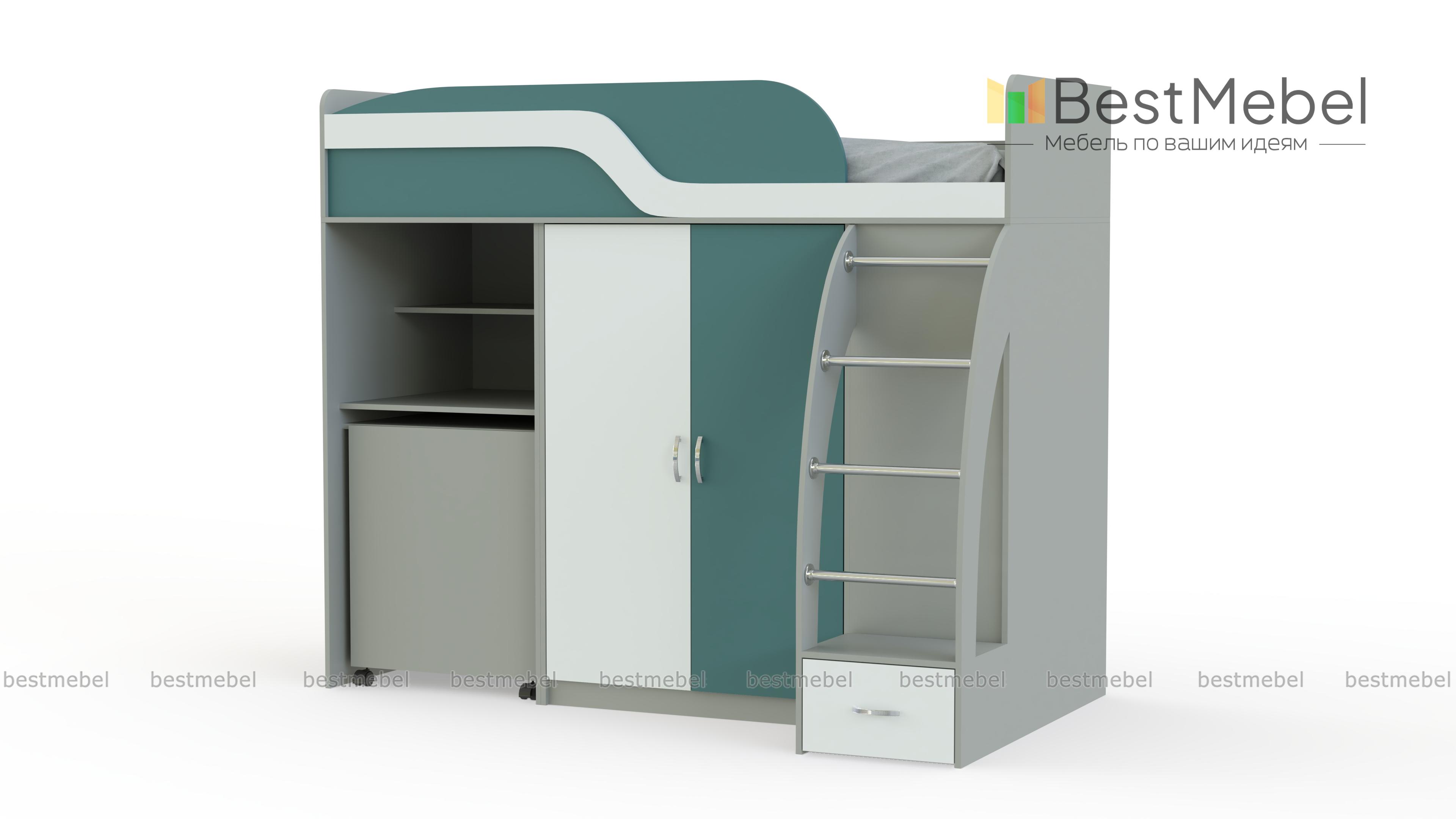 Кровать-чердак с рабочей зоной Мираж К22 BMS - Фото